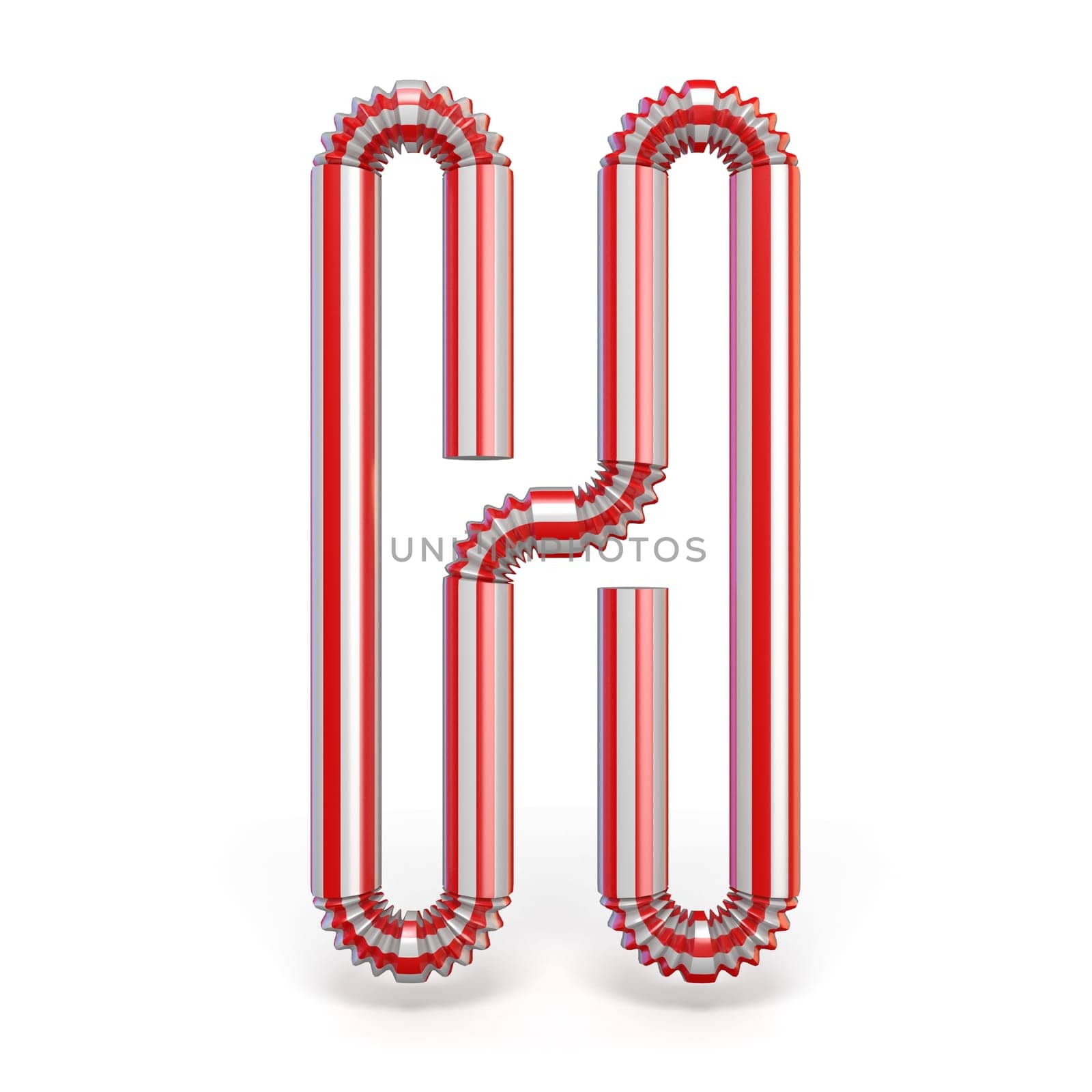 Drinking straw font Letter H 3D render illustration isolated on white background