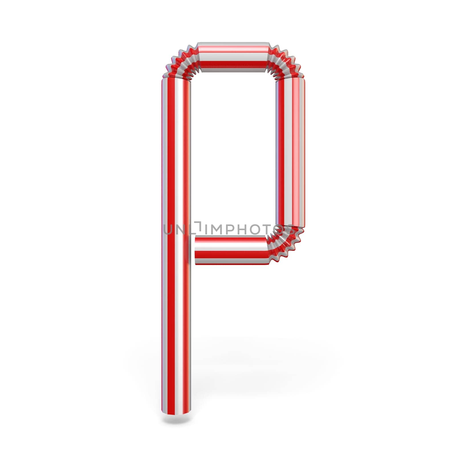 Drinking straw font Letter P 3D render illustration isolated on white background