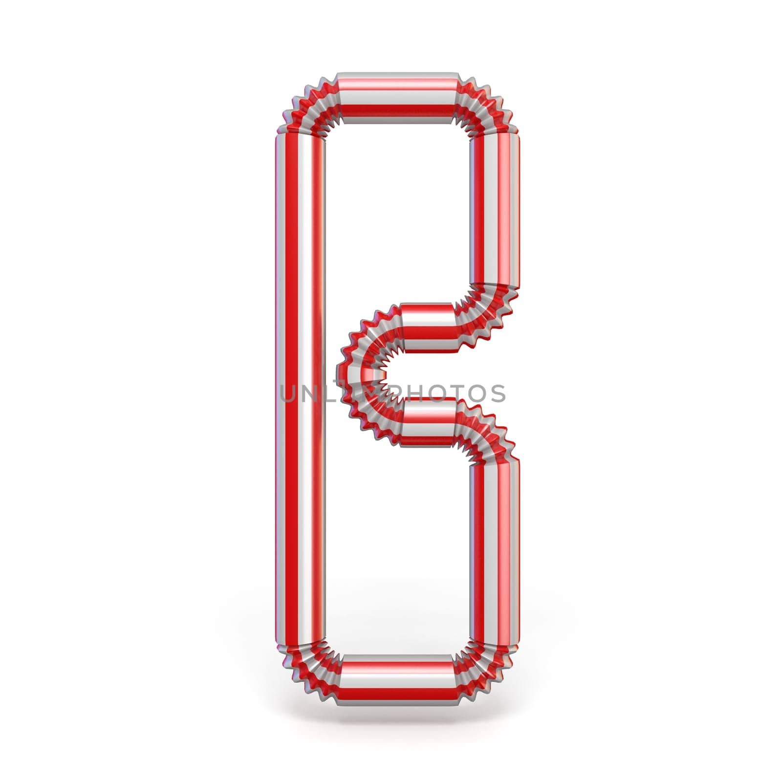 Drinking straw font Letter B 3D render illustration isolated on white background