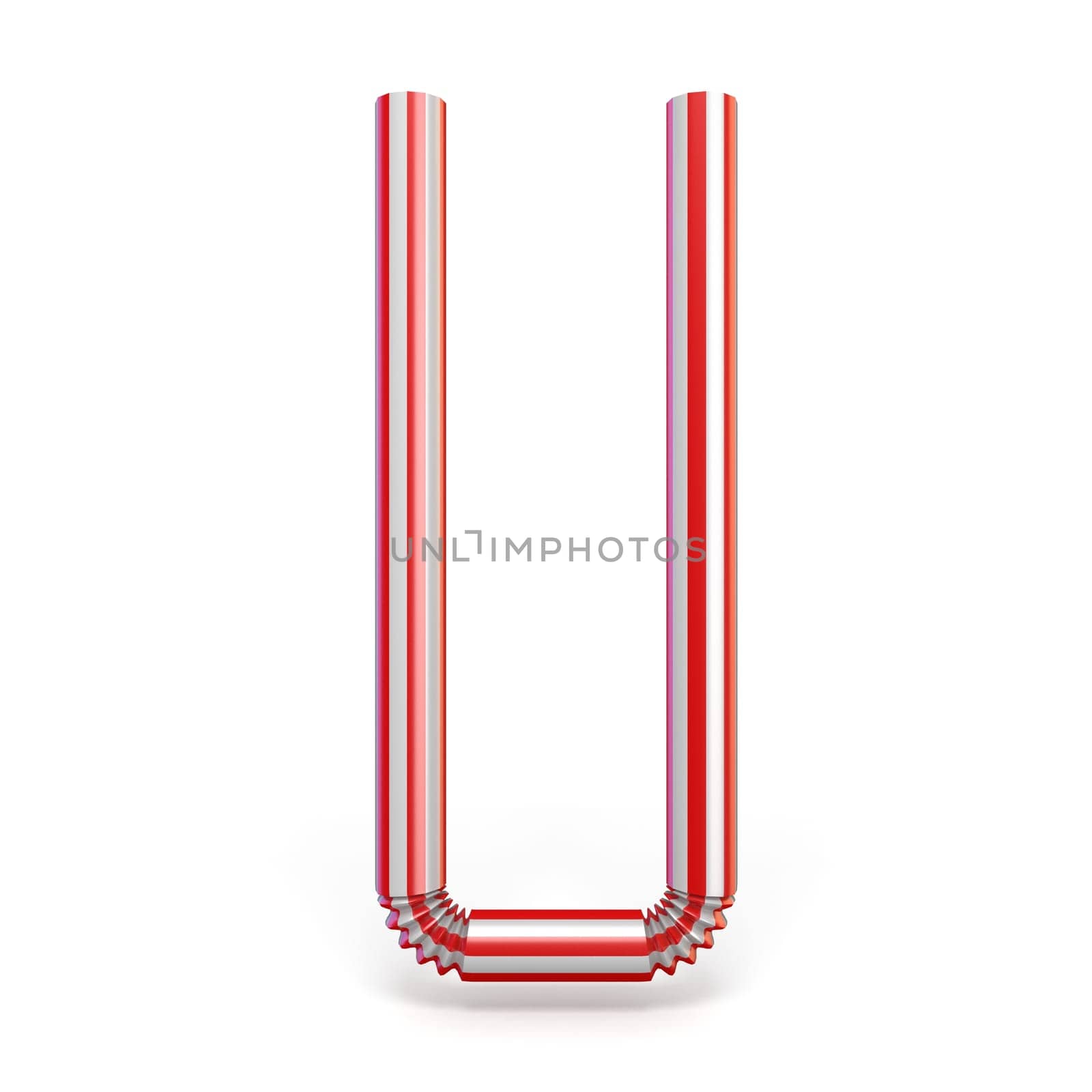 Drinking straw font Letter U 3D render illustration isolated on white background