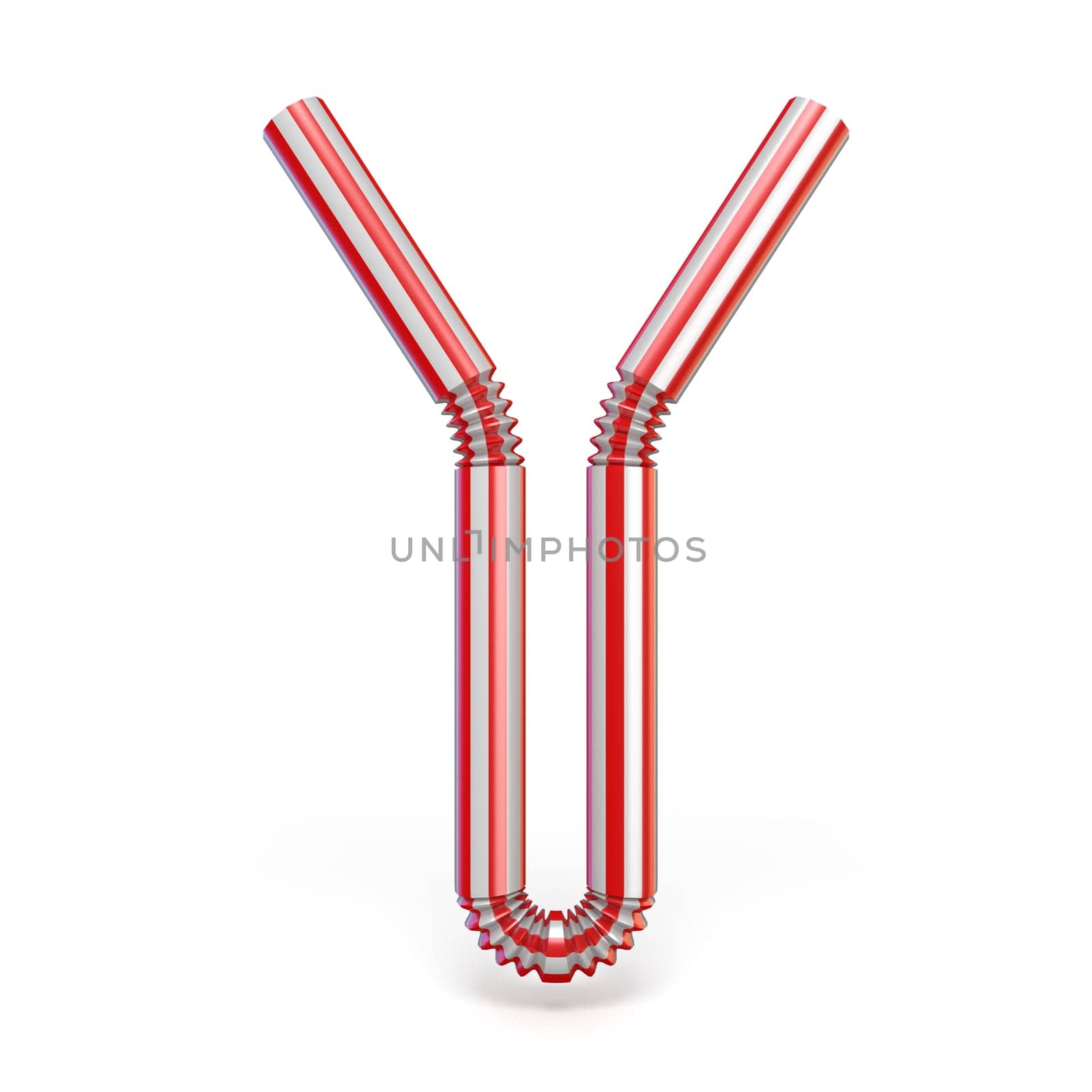 Drinking straw font Letter Y 3D render illustration isolated on white background