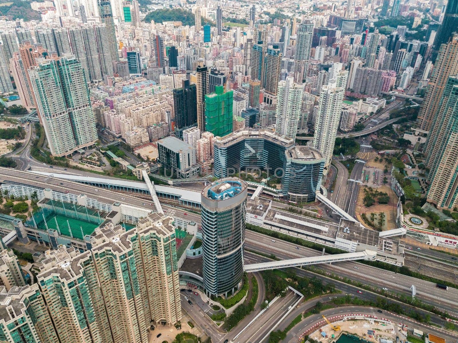 Aerial view of Hong Kong Island and Kowloon