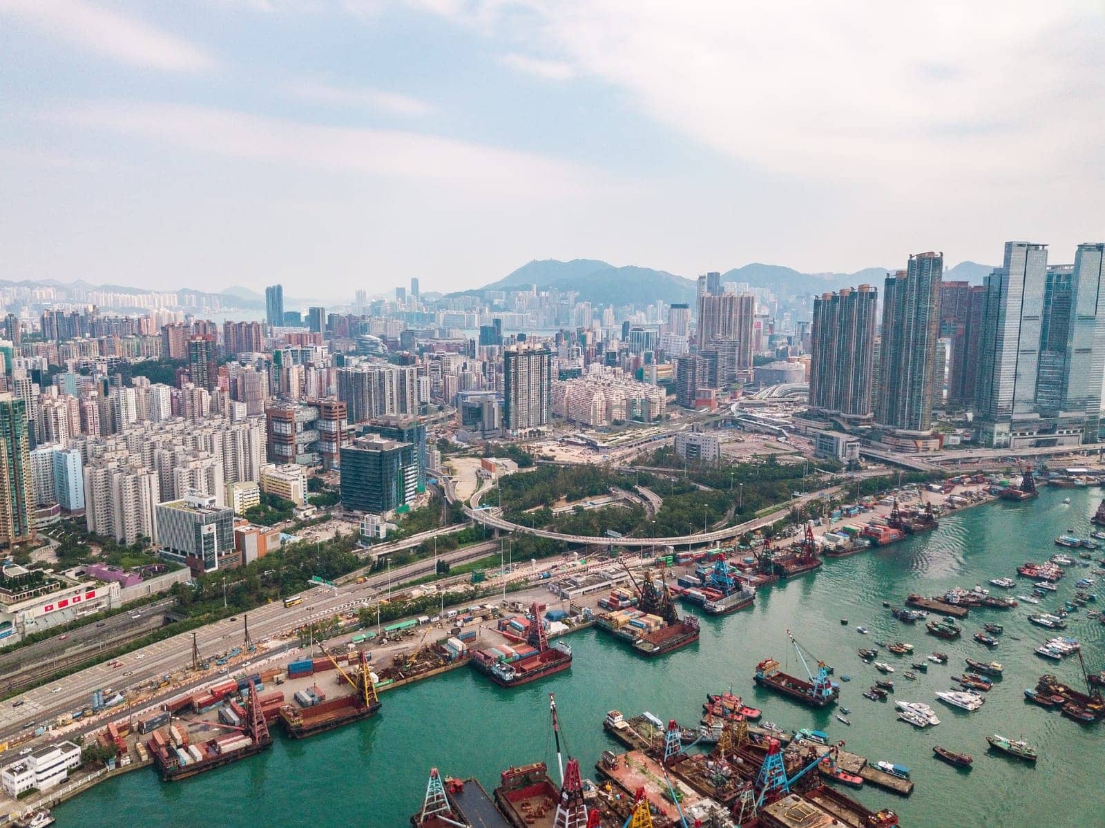 Aerial view of Hong Kong Island and Kowloon