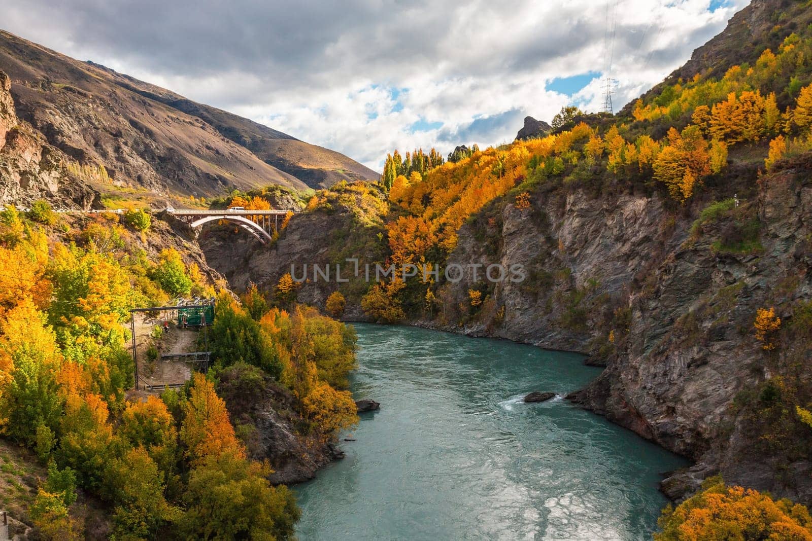 Wooden historic bridge over the shotover river, Queenstown, New Zealand