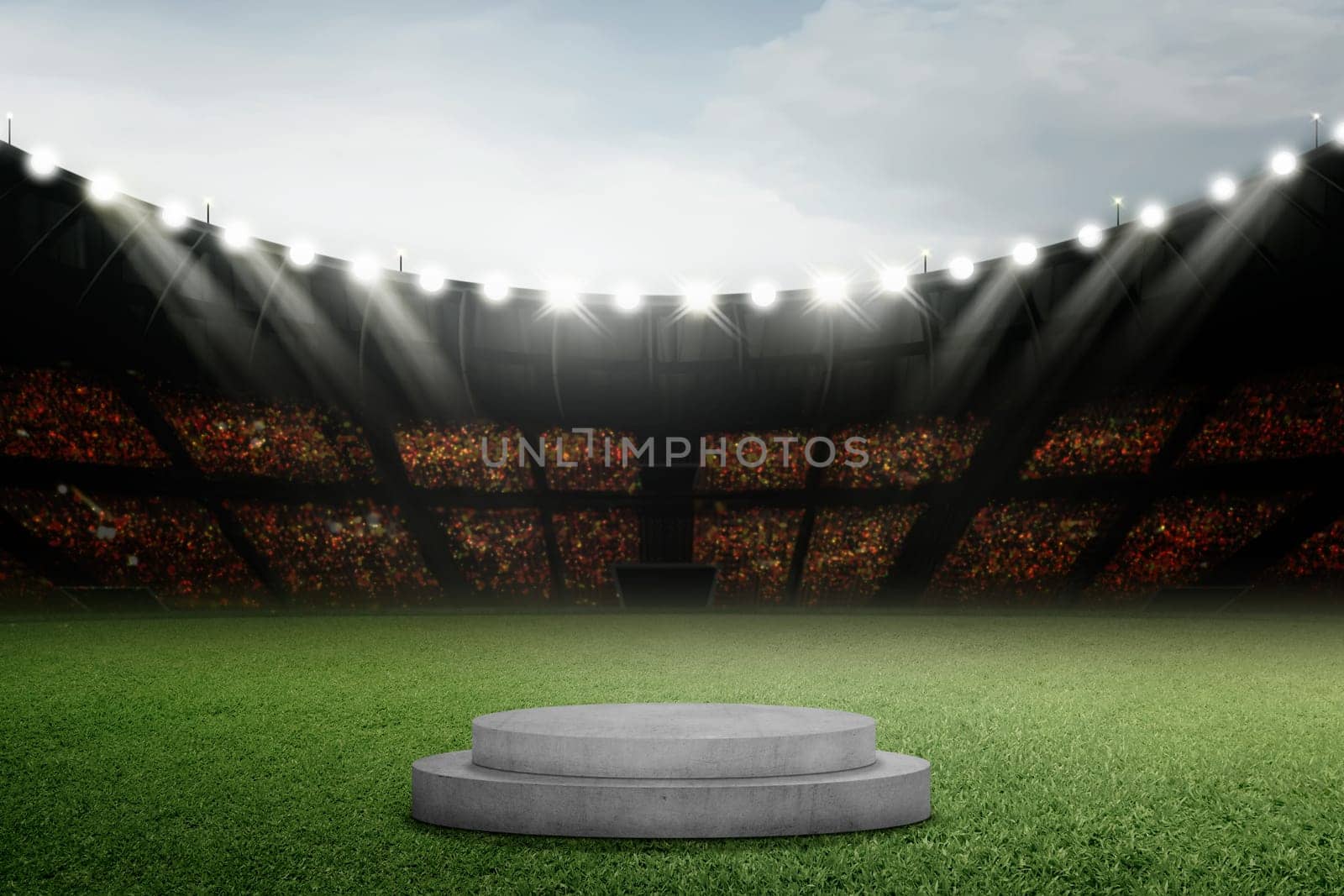 Circle podium on grass inside stadium