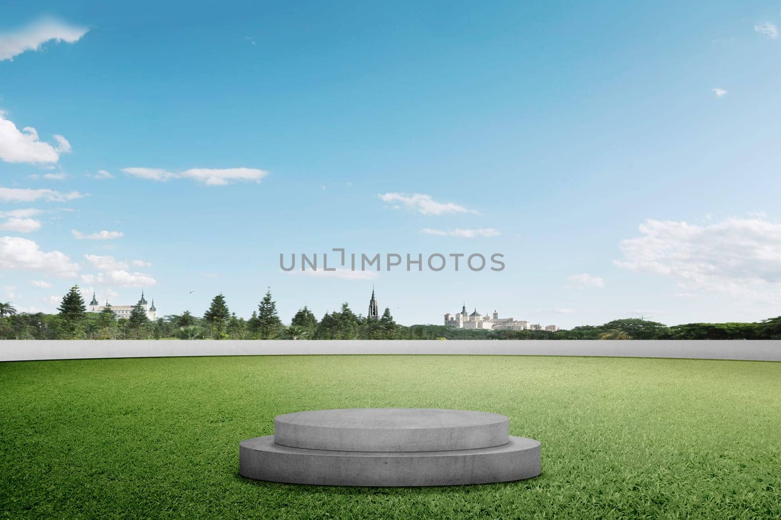 Podium on green grass at outdoor