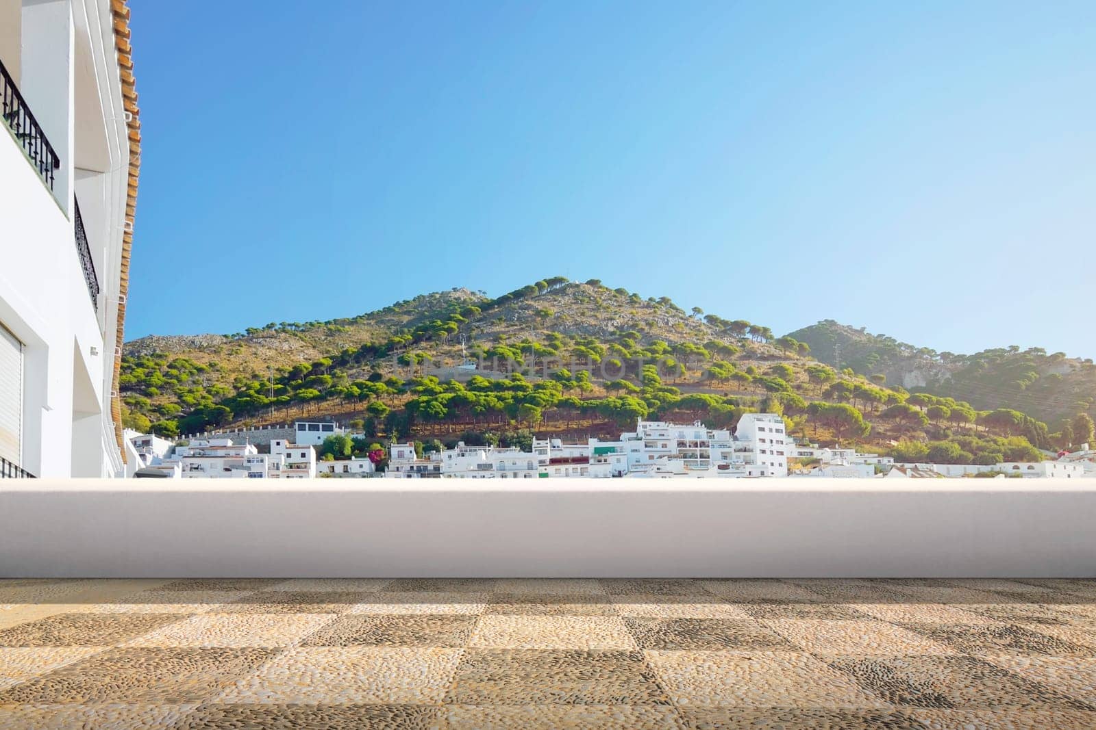View of villages and mountains valley from balcony