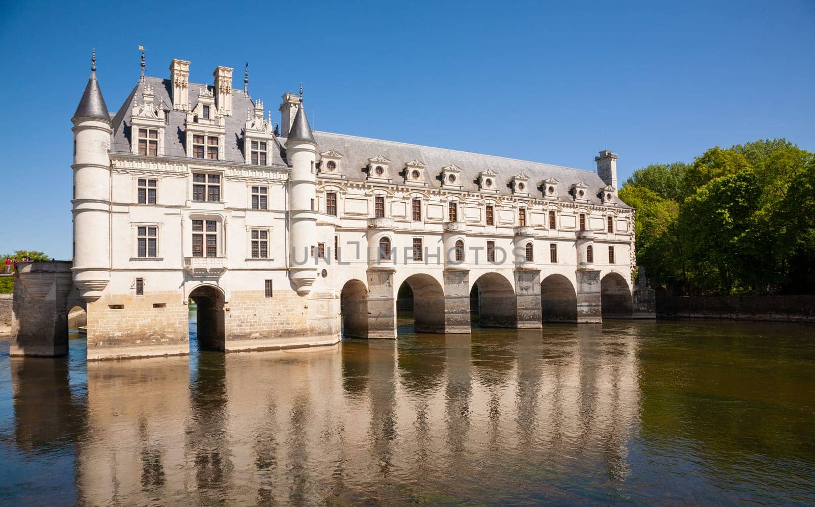 Chateau de Chenonceau over the river in Loire Valley, France
