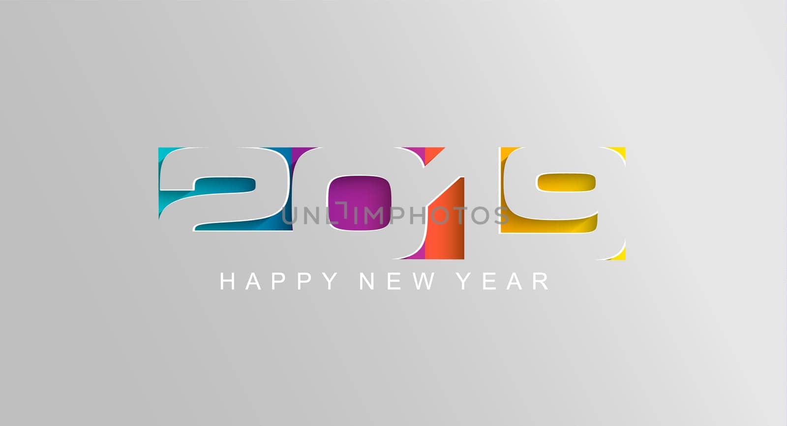 Happy 2019 new year card in paper style for your seasonal holidays flyers, greetings and invitations cards and christmas themed congratulations and banners. Vector illustration.