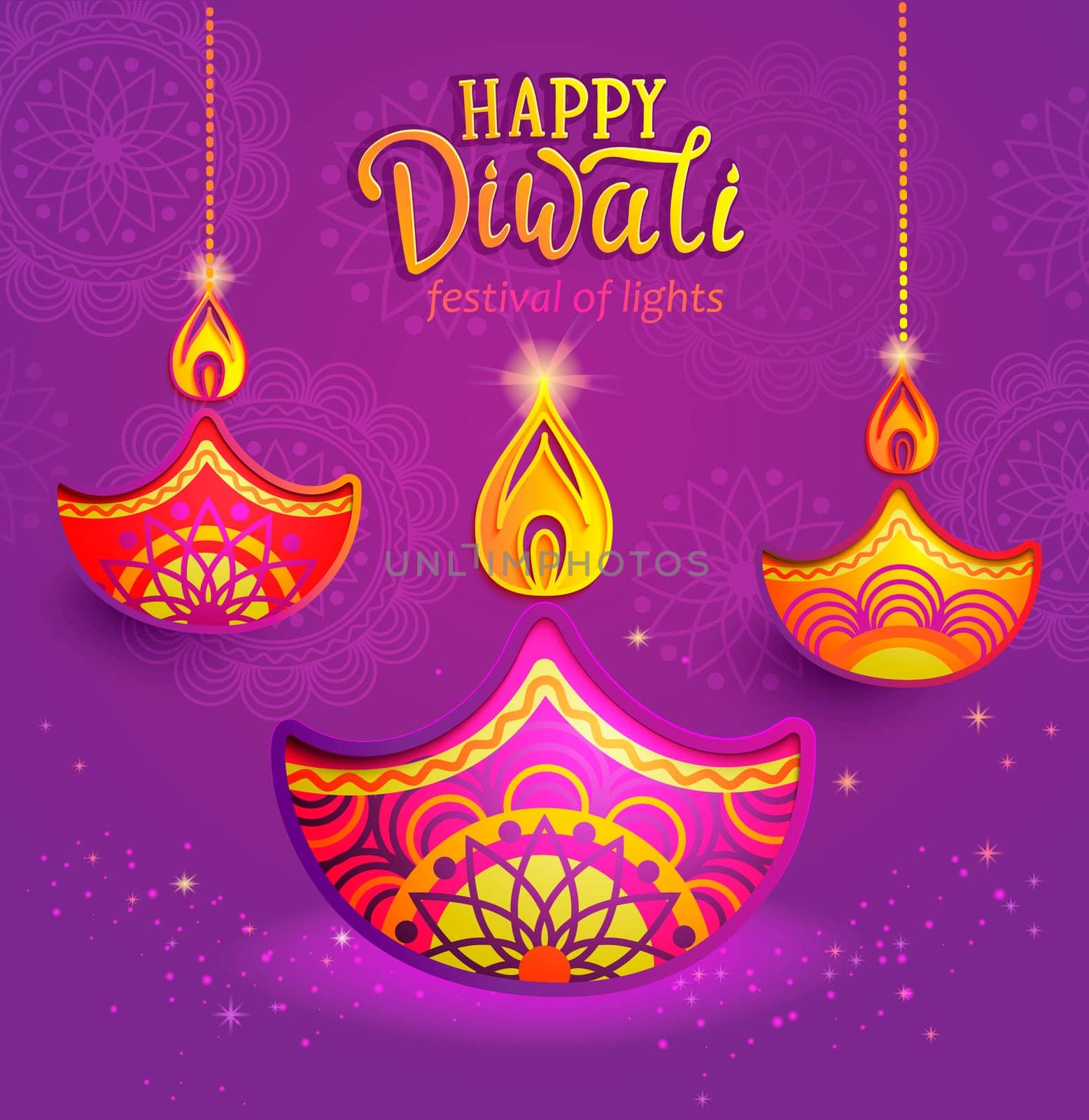 Banner for Happy Diwali, greeting card for indian festival with symbol of oil lamp and fire. Perfect for advertise, posters, flyers, backgrounds. Vector illustration.