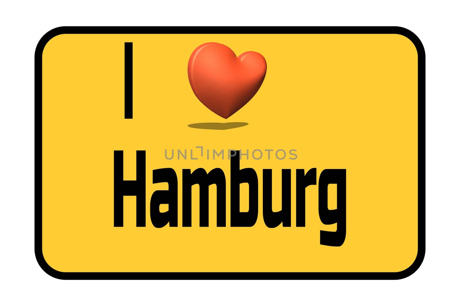 City entrance road sign with caption in english - I love my city Hamburg and heart symbol