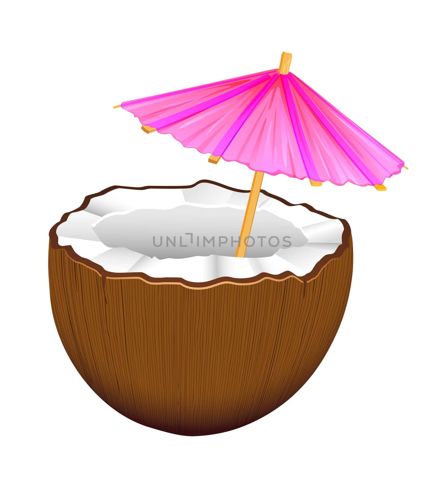 exotic drink coconut water cocktail pink umbrella illustration