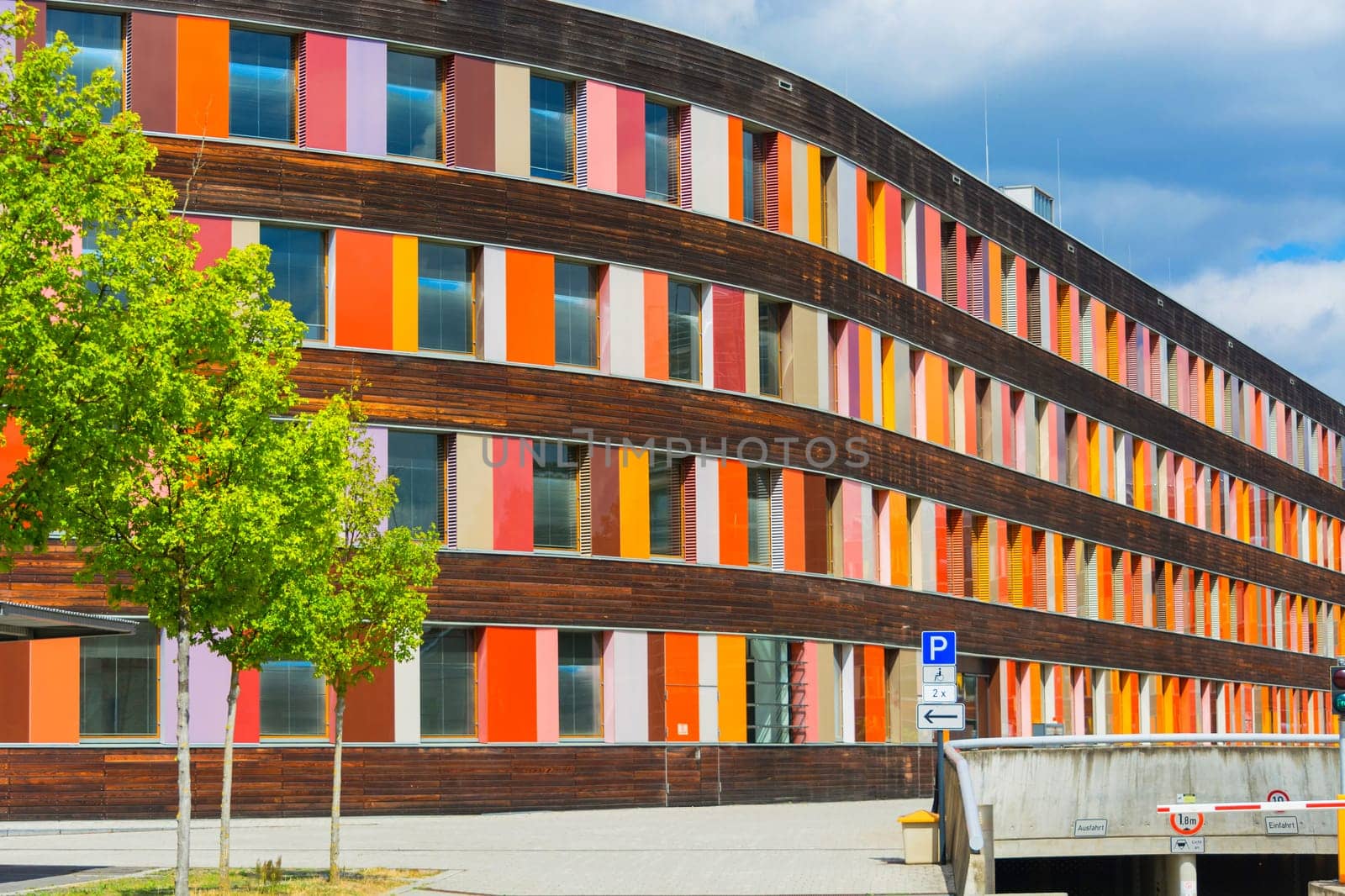 Environment and colorful facade of the Federal Environment Agency in Dessau