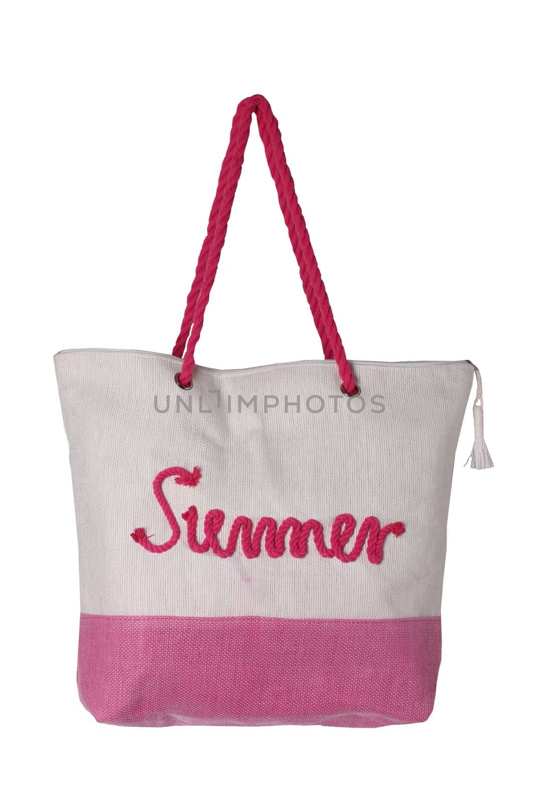 Beach bag. Beach bag with inscription Summer isolated on a white background. Concept travel.