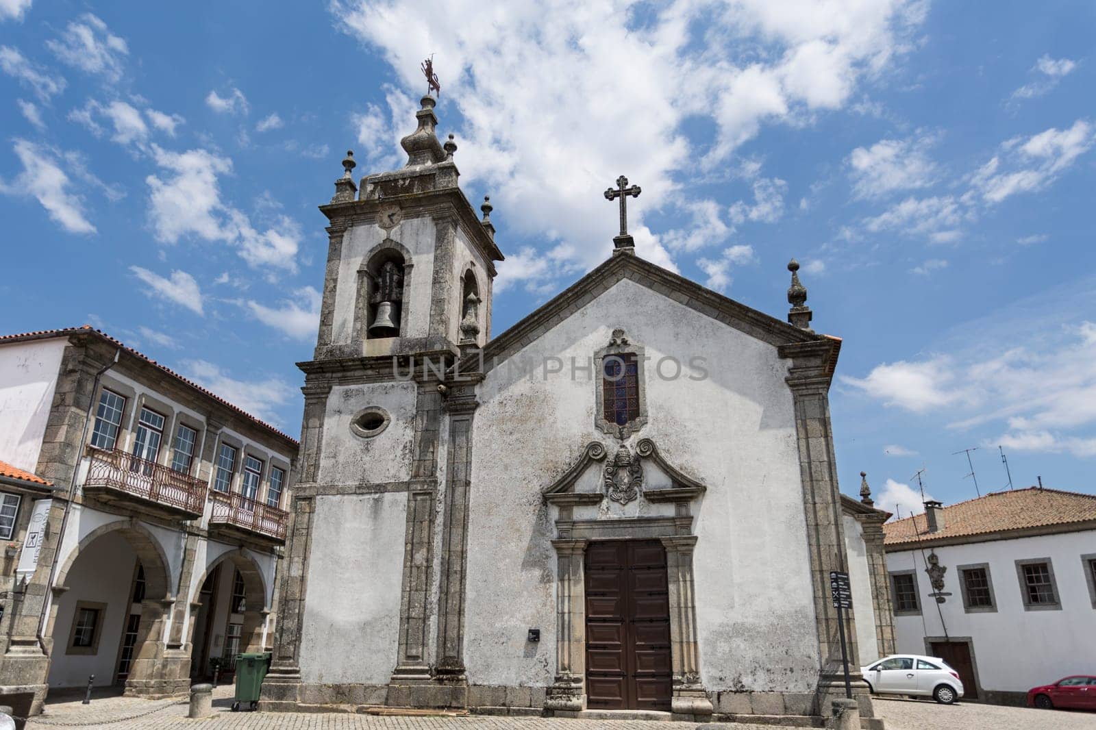 Facade of the Church of St Peter built in early 18th century in late Baroque in the historic town of Trancoso, Portugal.