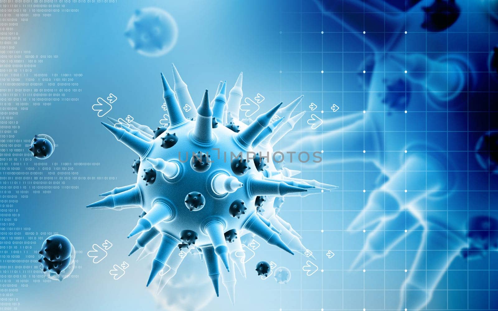 Digital illustration of Flu virus in colour background
