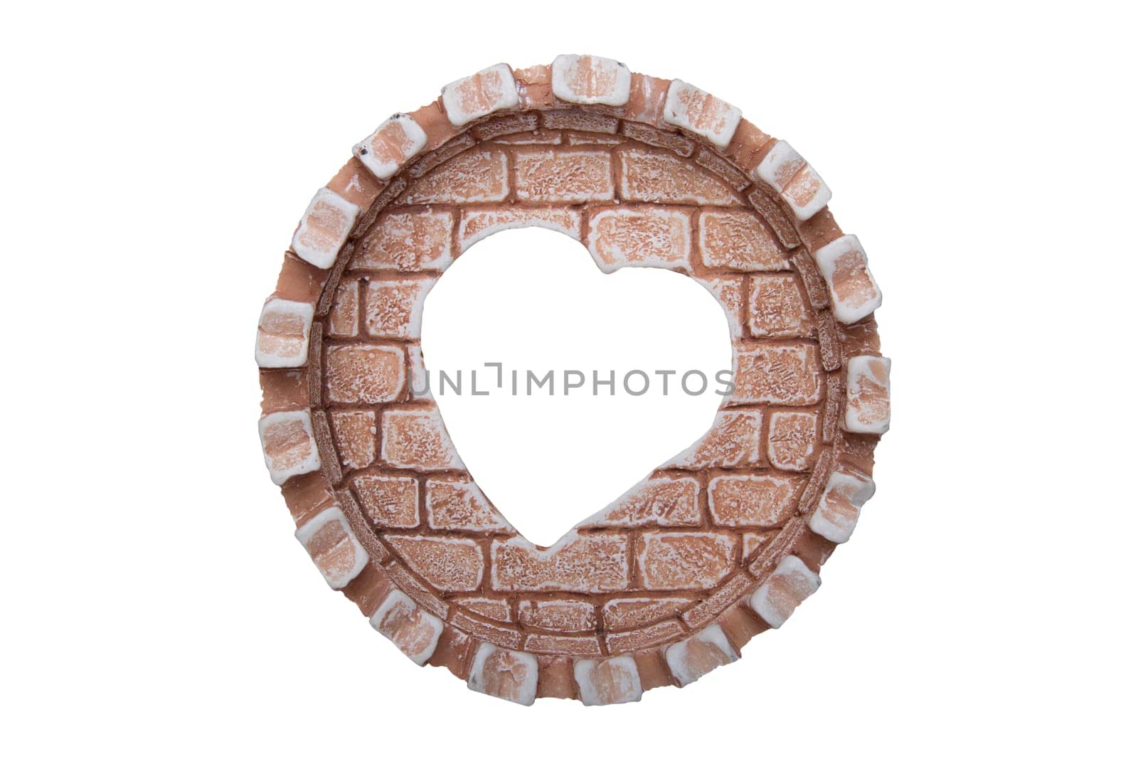 Valentine day. Recess in a round ceramic cover in the shape of a heart isolated on a white background.