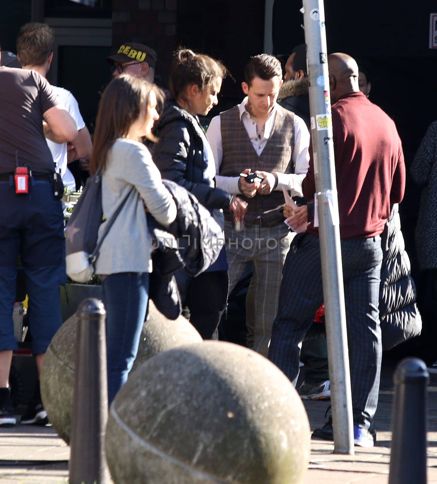 Naomi Scott,Djimon Hounsou  ,Jonathan Tucker and Crew,.filming 3 Angel for  Charlie  at the  Fleet Island Hamburg