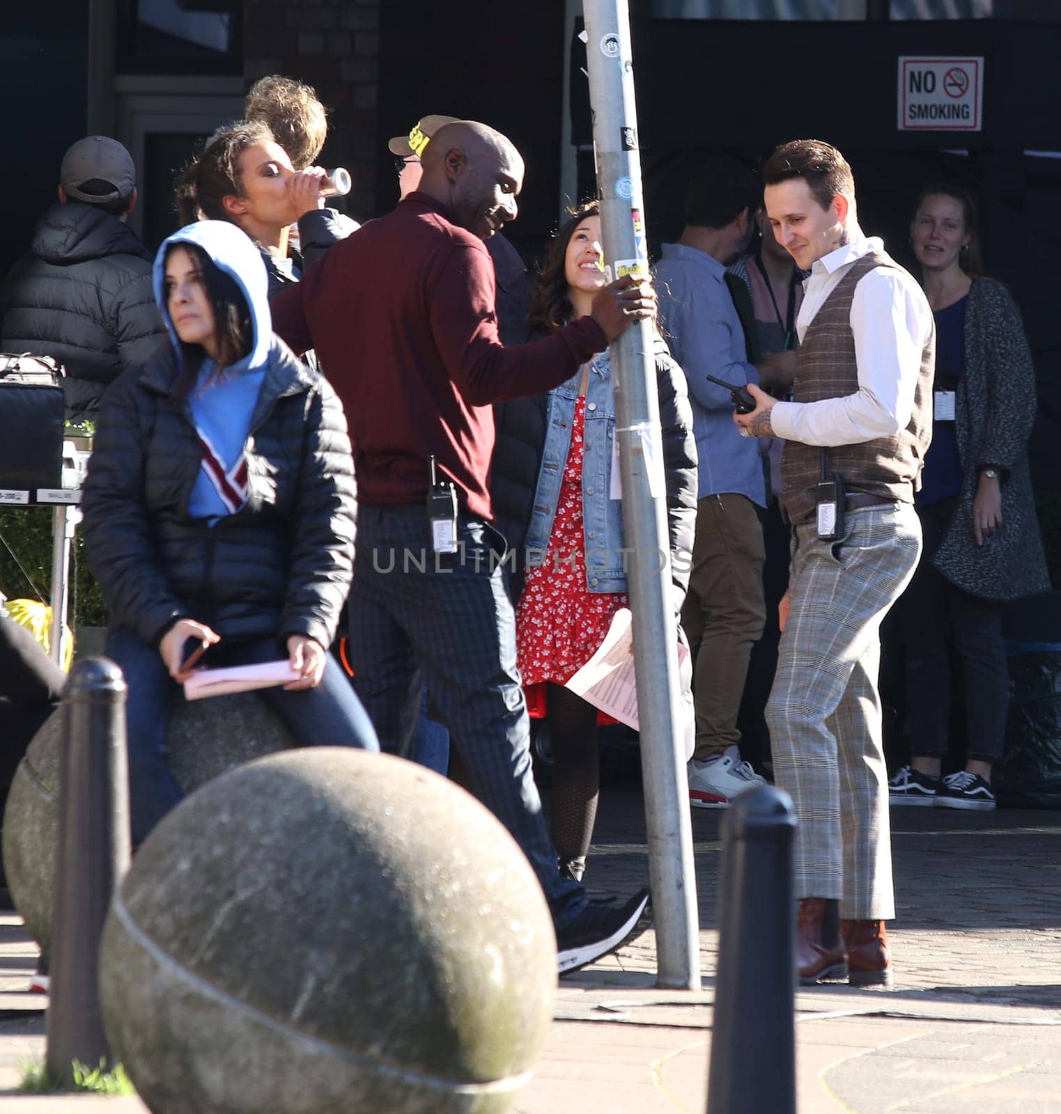 Naomi Scott,Djimon Hounsou  ,Jonathan Tucker and Crew,.filming 3 Angel for  Charlie  at the  Fleet Island Hamburg