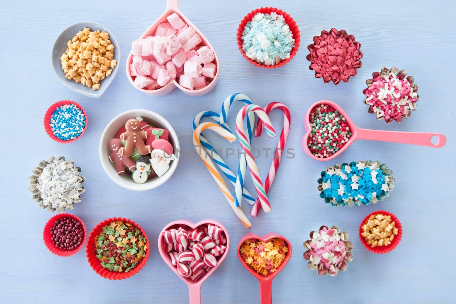 Colorful variety of christmas sprinkles and sugar decorations