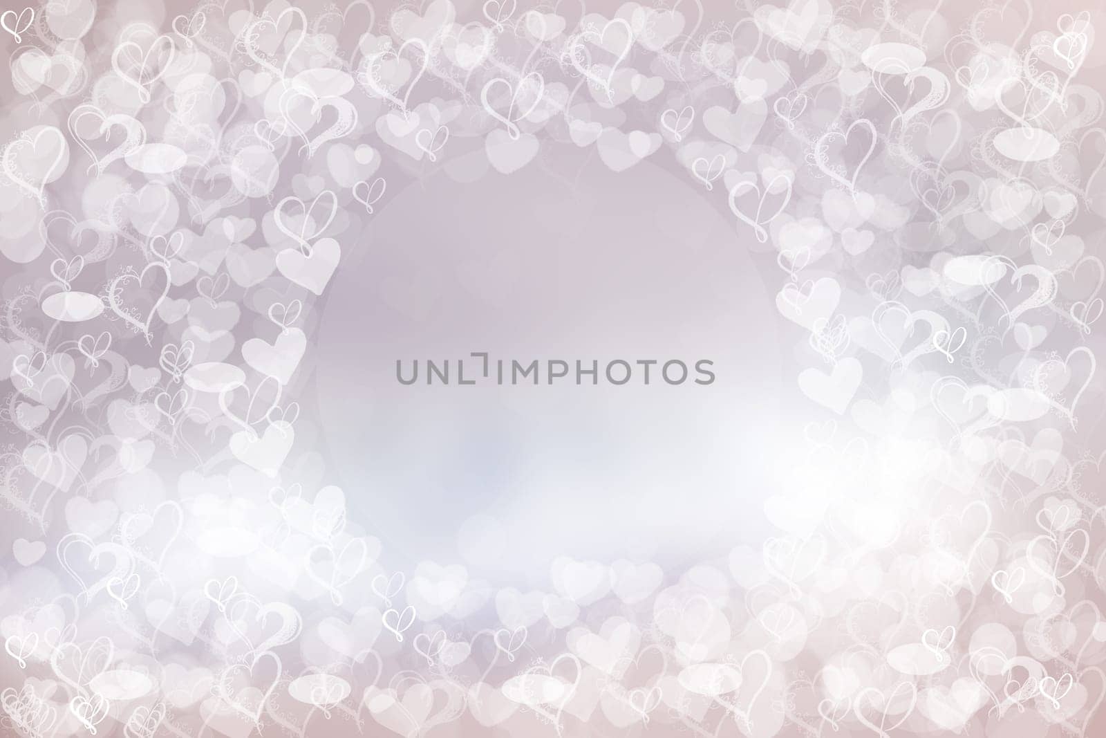 Abstract festive blur bright pink pastel background with white hearts love bokeh for valentine or wedding card. Space for design. Card concept.