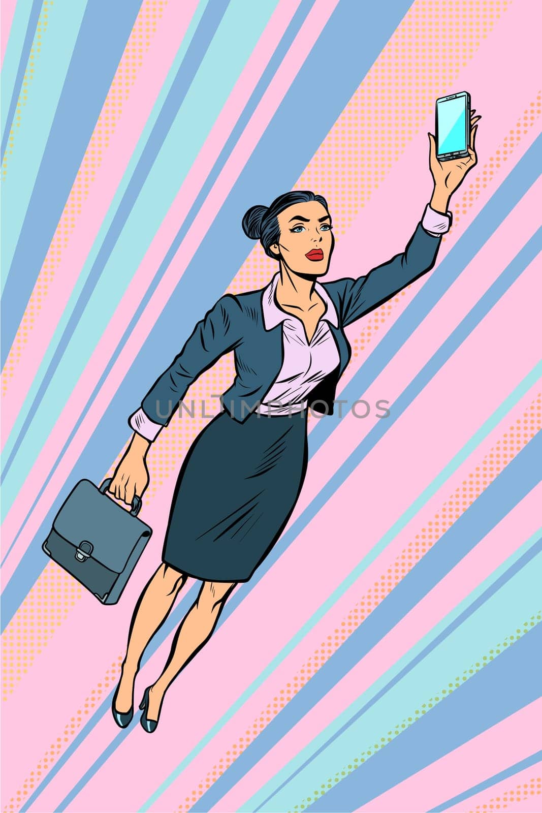 woman businesswoman, superhero flying. Pop art retro vector illustration vintage kitsch