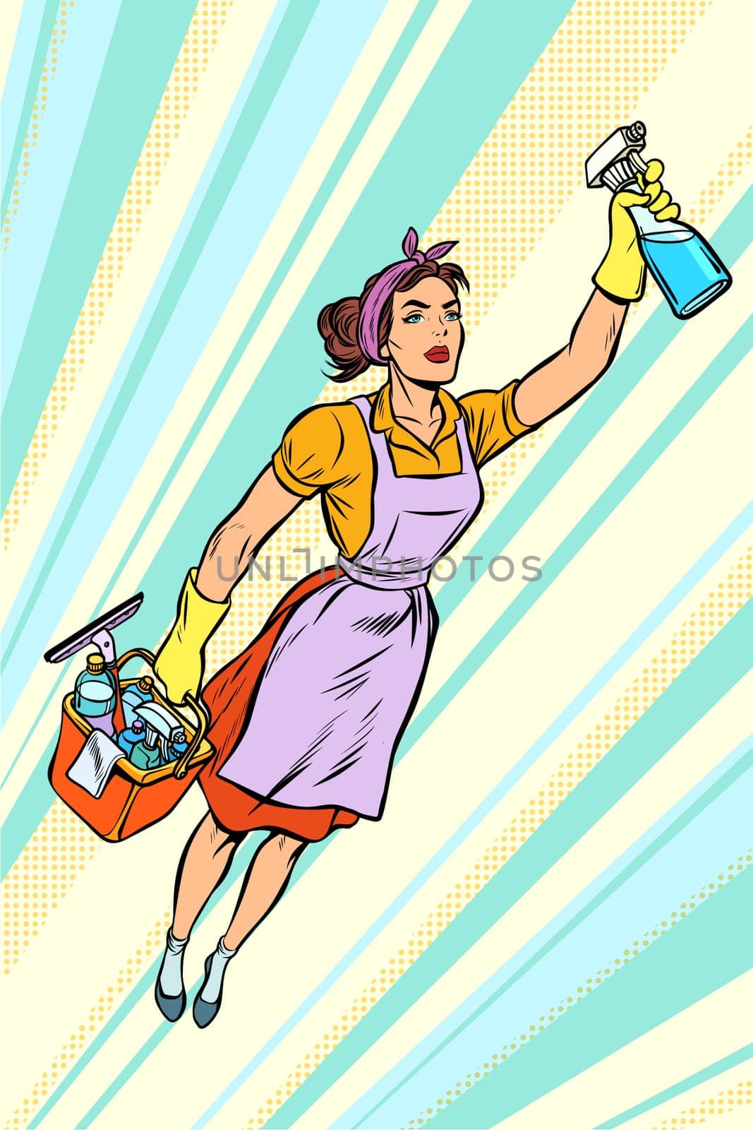 woman cleaner, superhero flying. service. Pop art retro vector illustration vintage kitsch