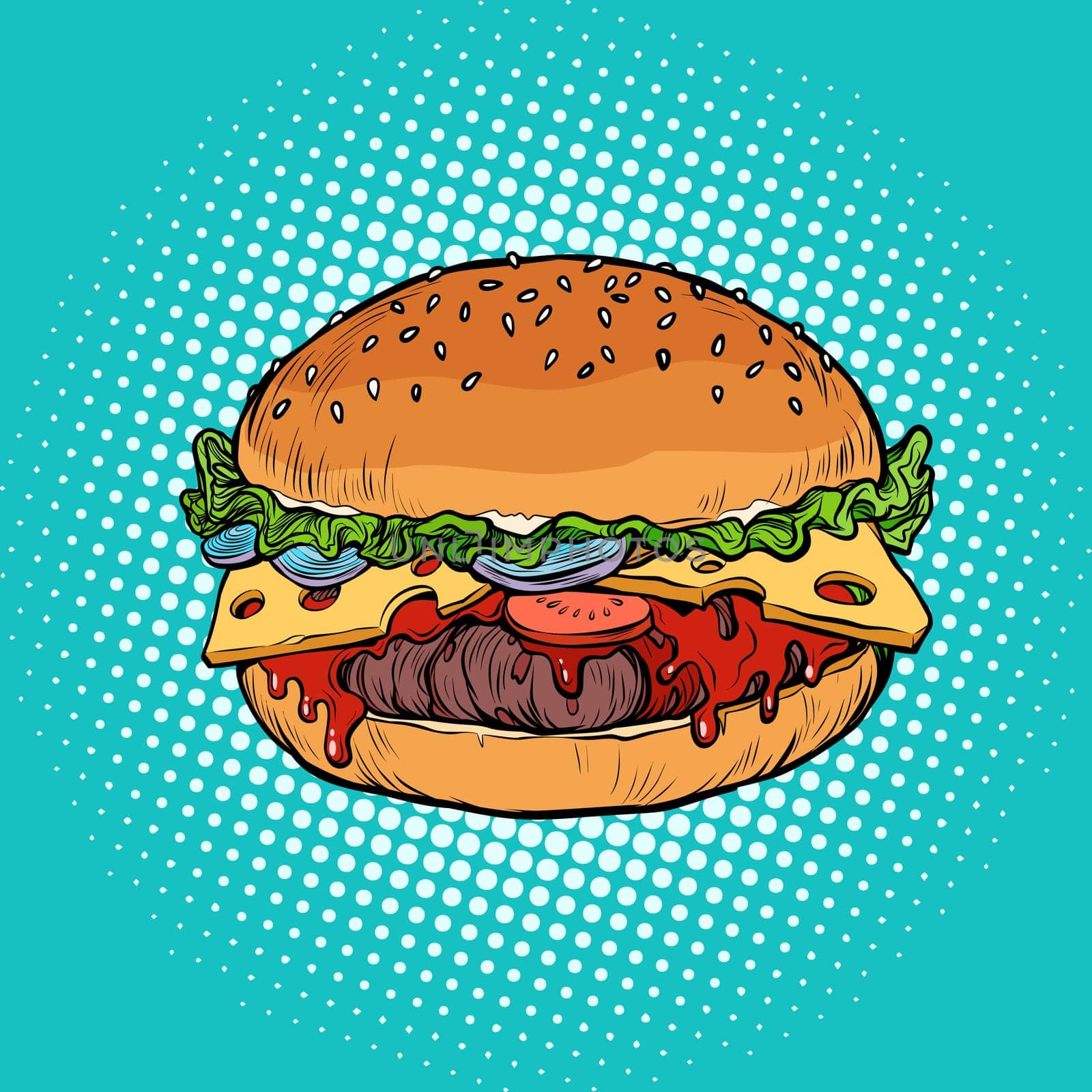 Burger, fast food restaurant. Pop art retro vector illustration vintage kitsch