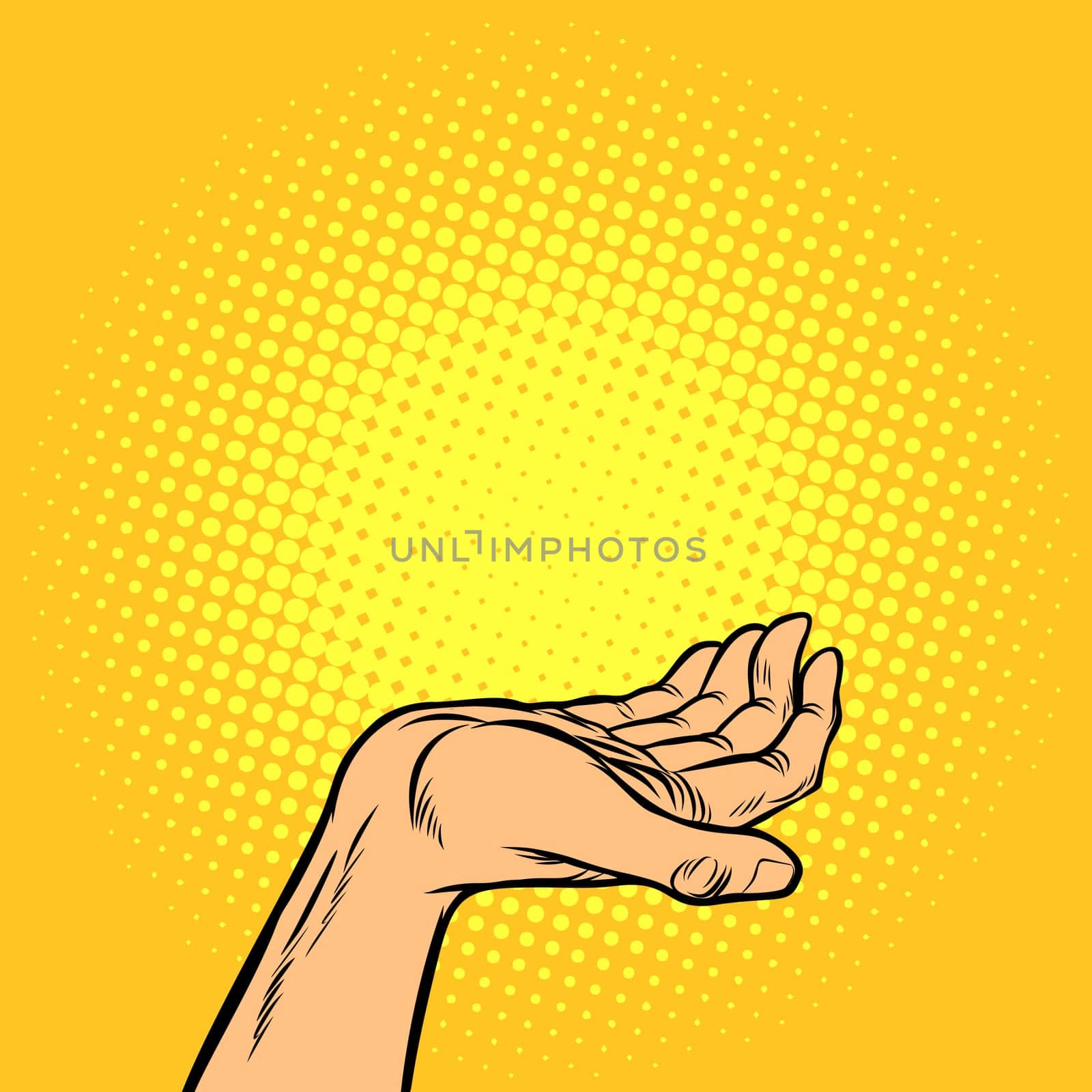 human hand presentation gesture. Pop art retro vector illustration vintage kitsch