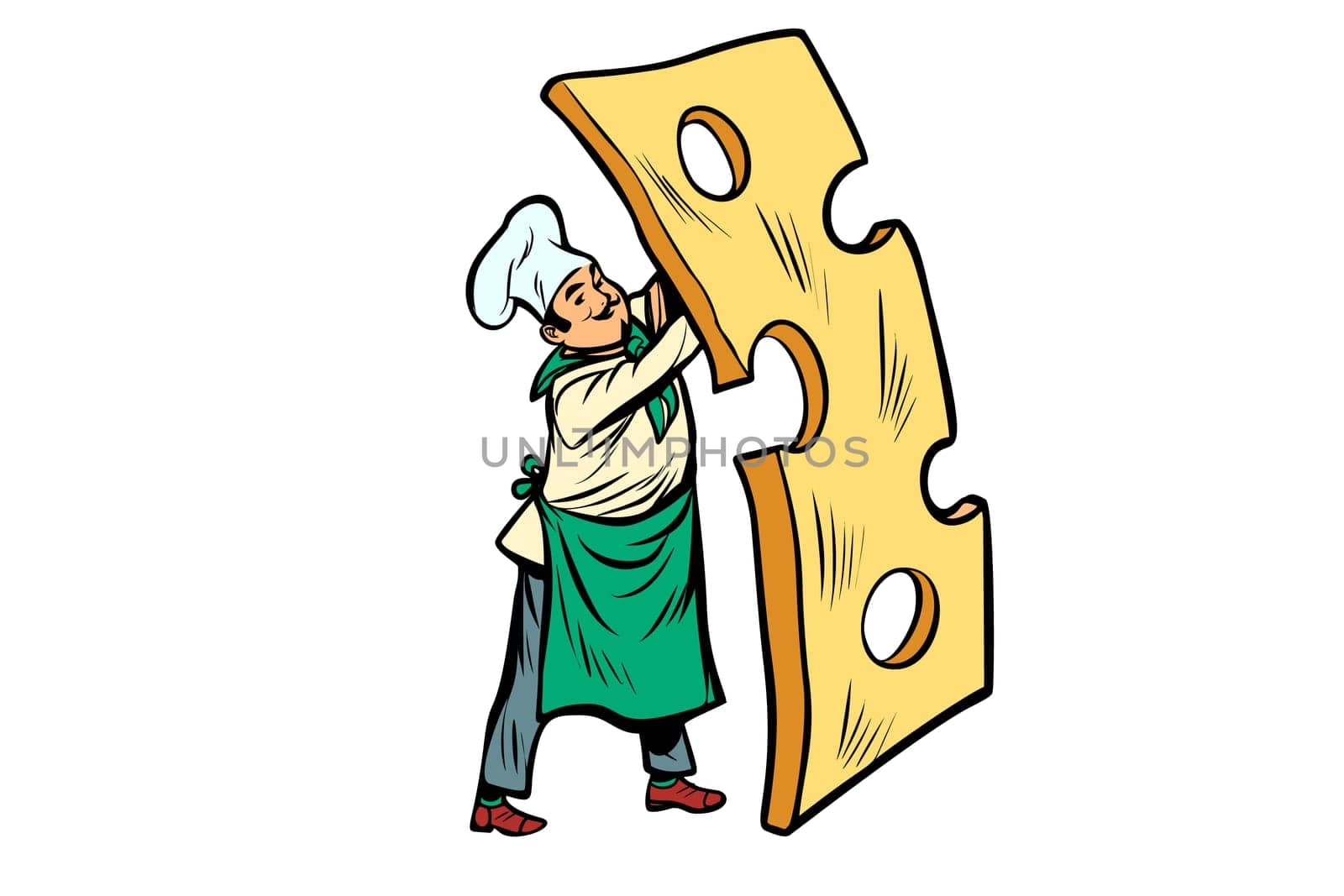 little chef with a piece of cheese. Pop art retro vector illustration vintage kitsch