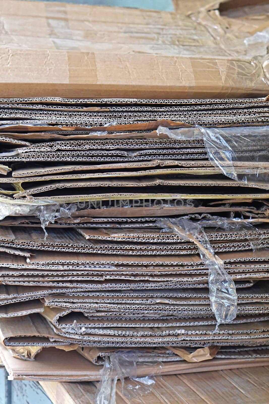Big bunch of used carton for recycling