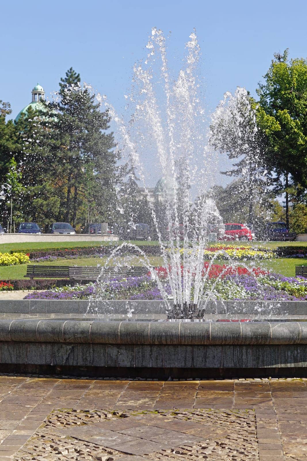 Water jet fountain in park Belgrade Serbia