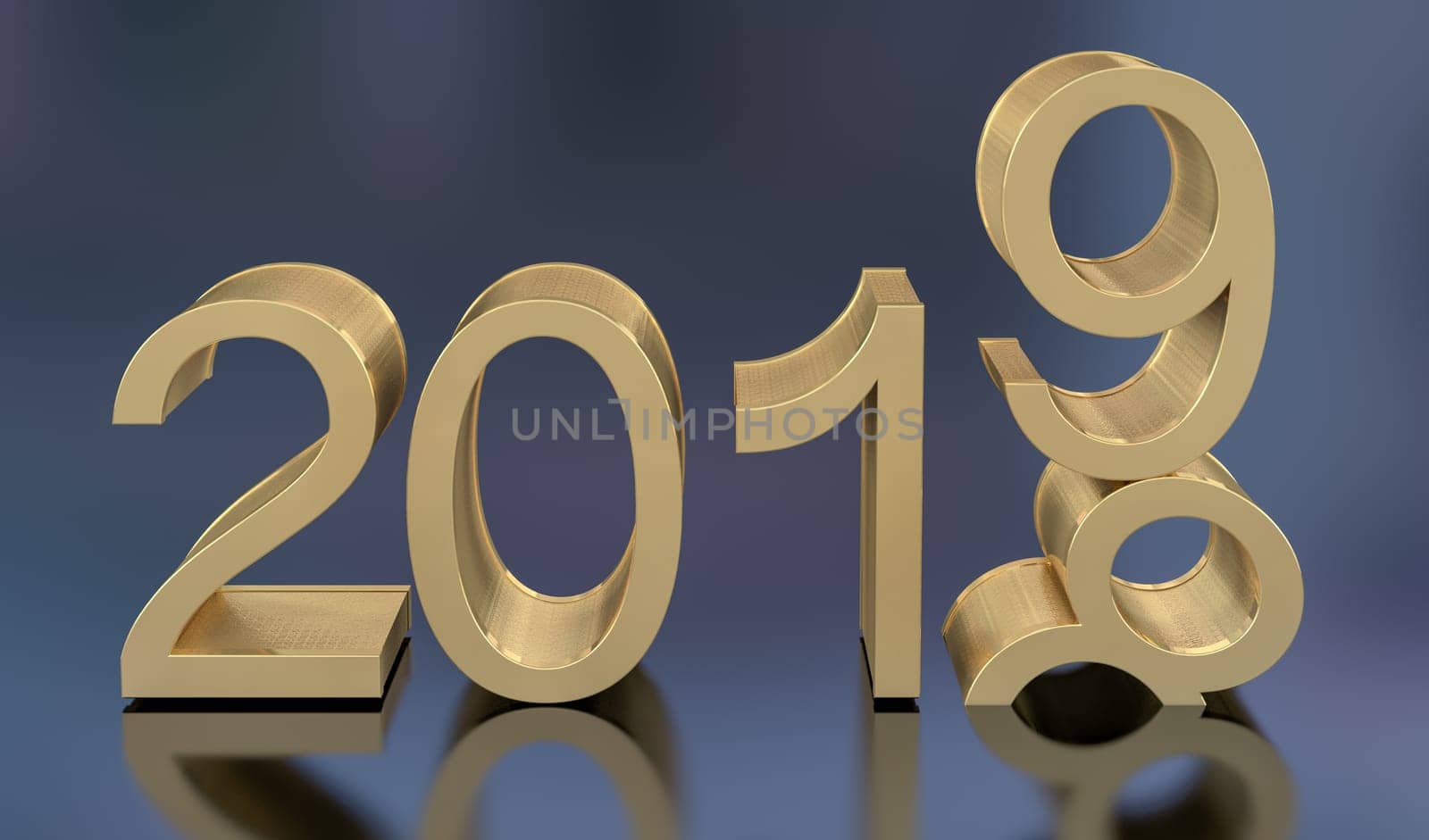 3D Golden 2019. 2018-2019 change represents the new year 2019.