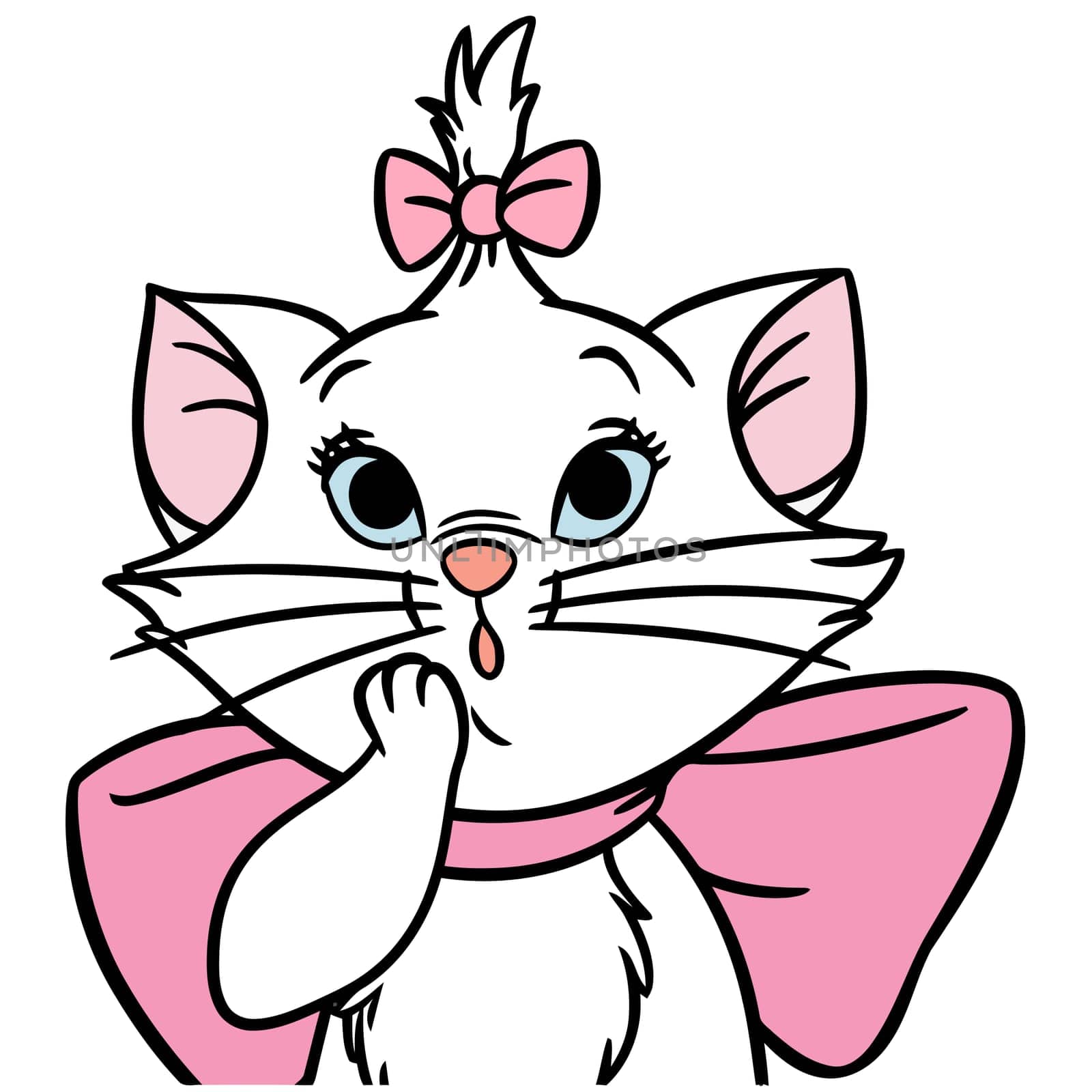 Marie cat female pink ribbon kitten illustration