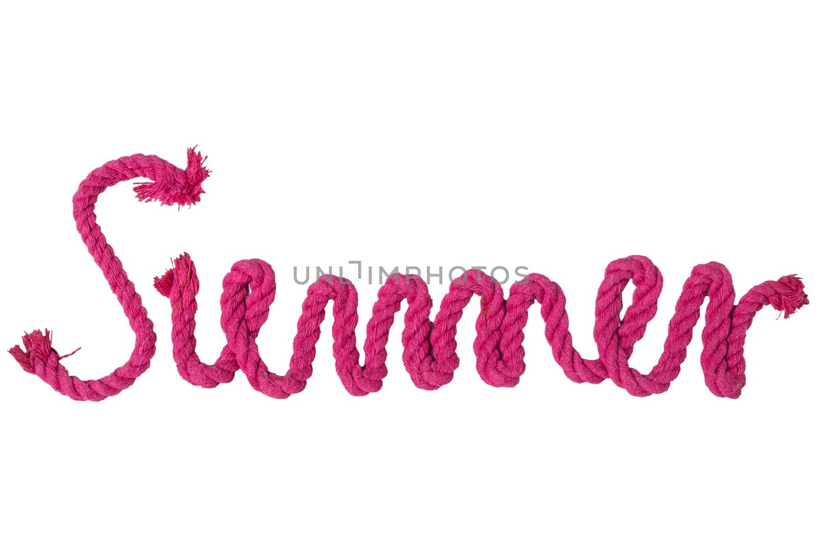 Rope isolated on white. The word summer written by red rope and isolated on a white background.