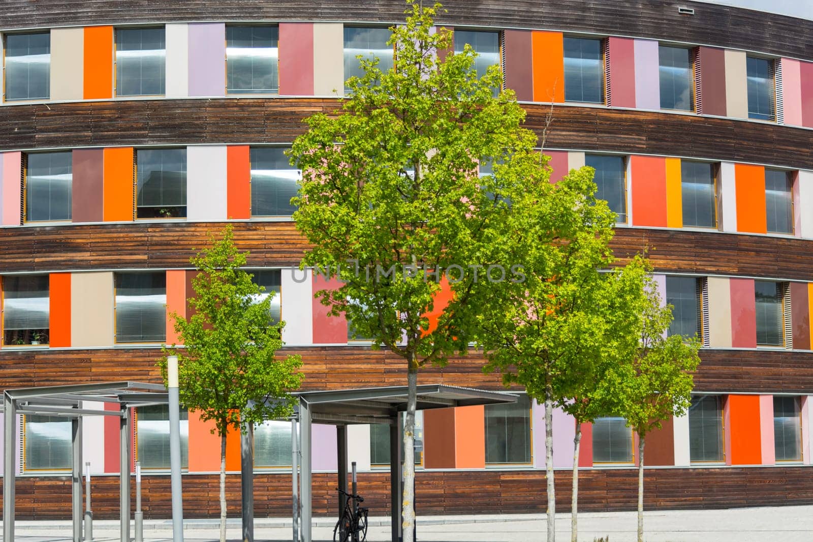 Environment and colorful facade of the Federal Environment Agency in Dessau