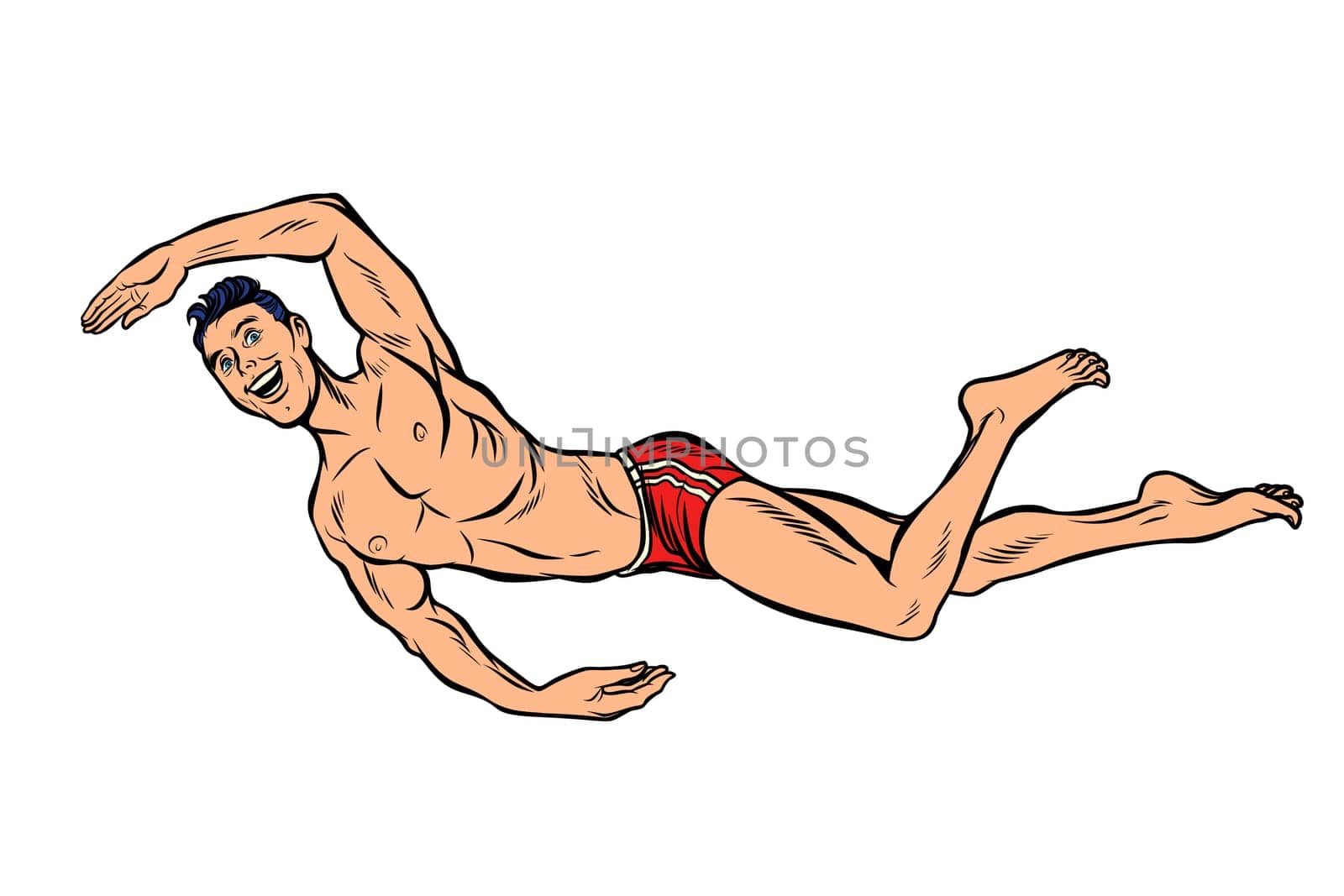 man swimmer swims. Isolate on white background. Pop art retro vector illustration vintage kitsch