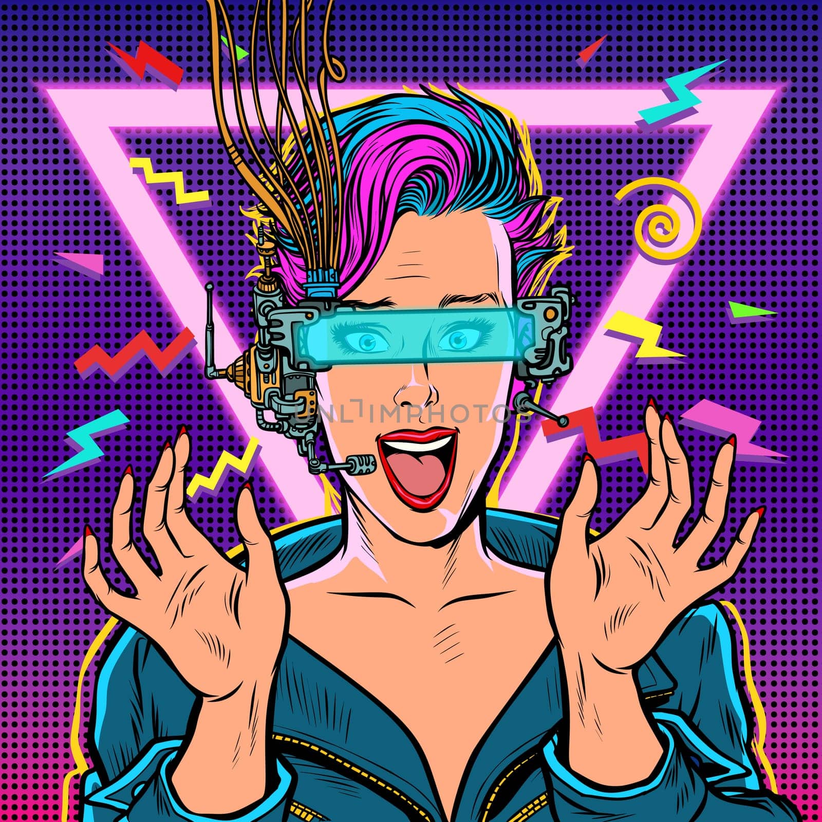 joyful woman in VR glasses. Pop art retro vector illustration vintage kitsch