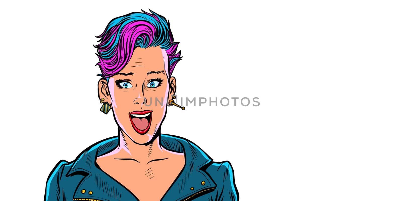 surprised beautiful woman with short fashionable haircut. isolate on white background. Pop art retro vector illustration vintage kitsch