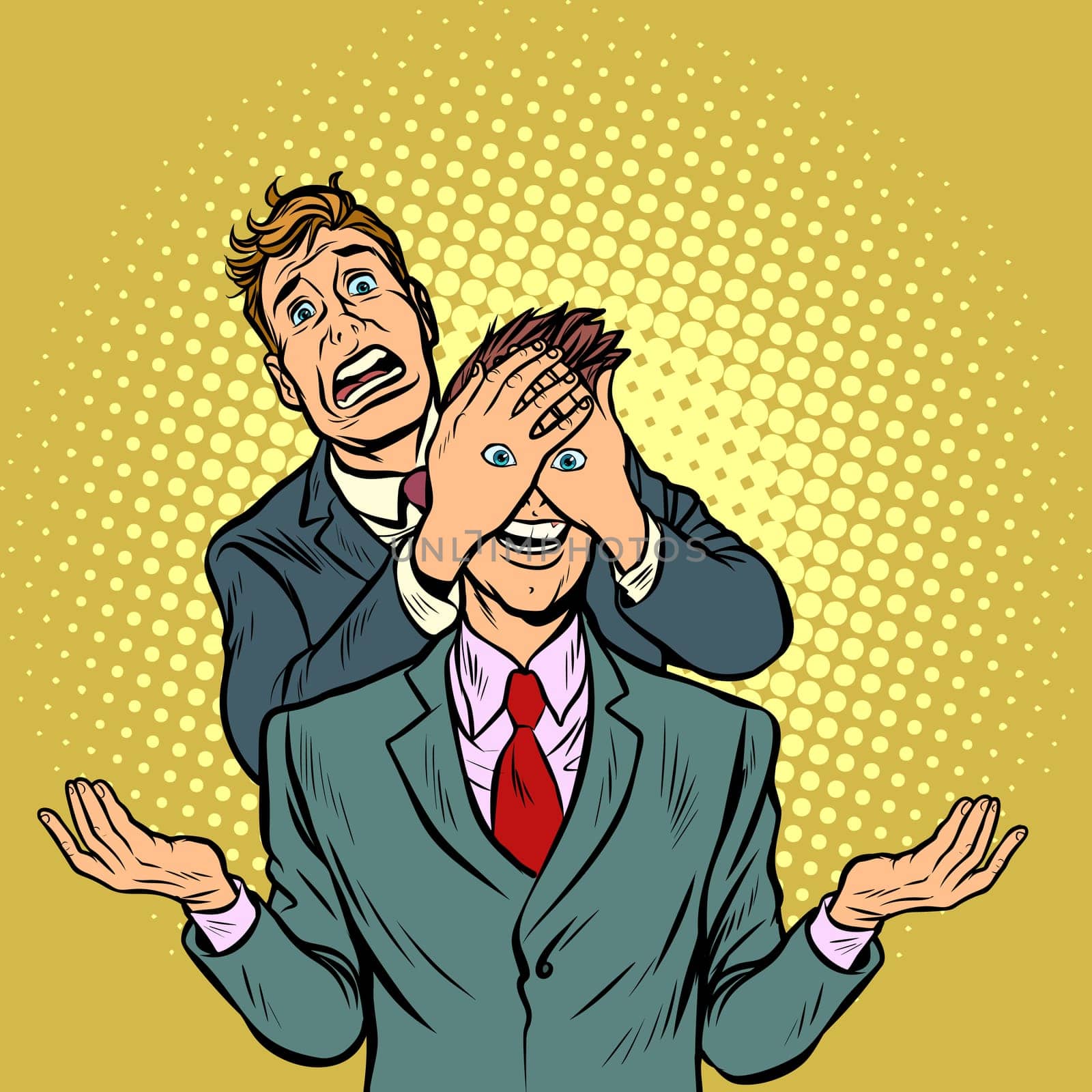two men, a tempting surprise. Pop art retro vector illustration vintage kitsch