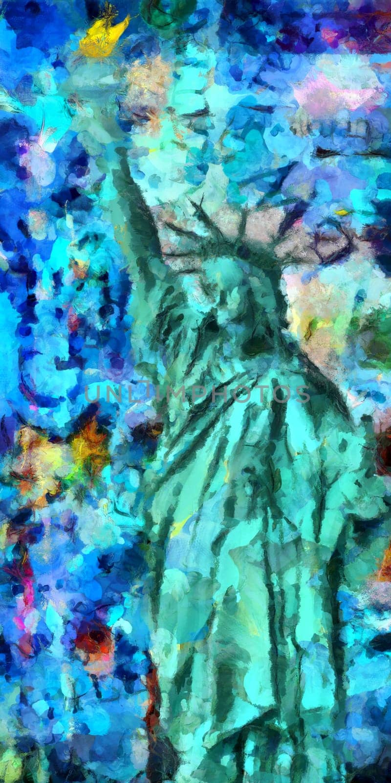 Oil painting. Liberty Statue. New York