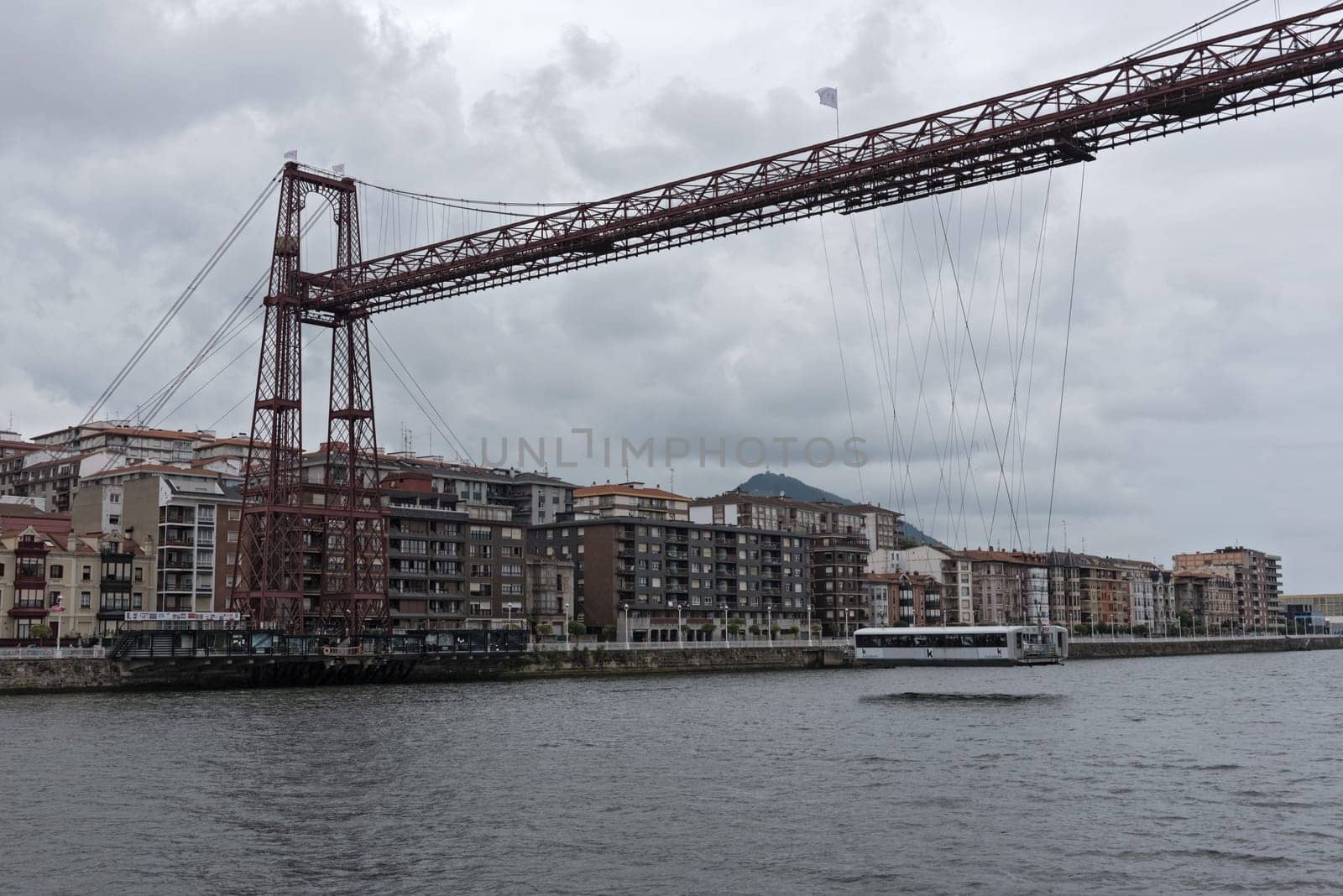 the suspension bridge of bizkaia (puente de vizcaya) between getxo and portugalete over the ria de bilbao.