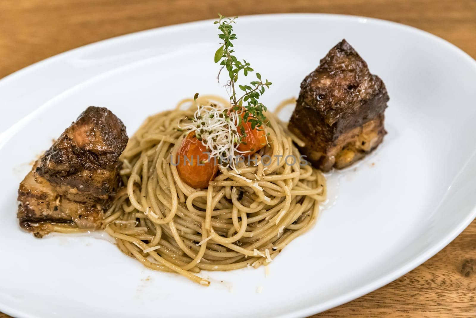 Spaghetti pasta with Pork Belly Thai southern style