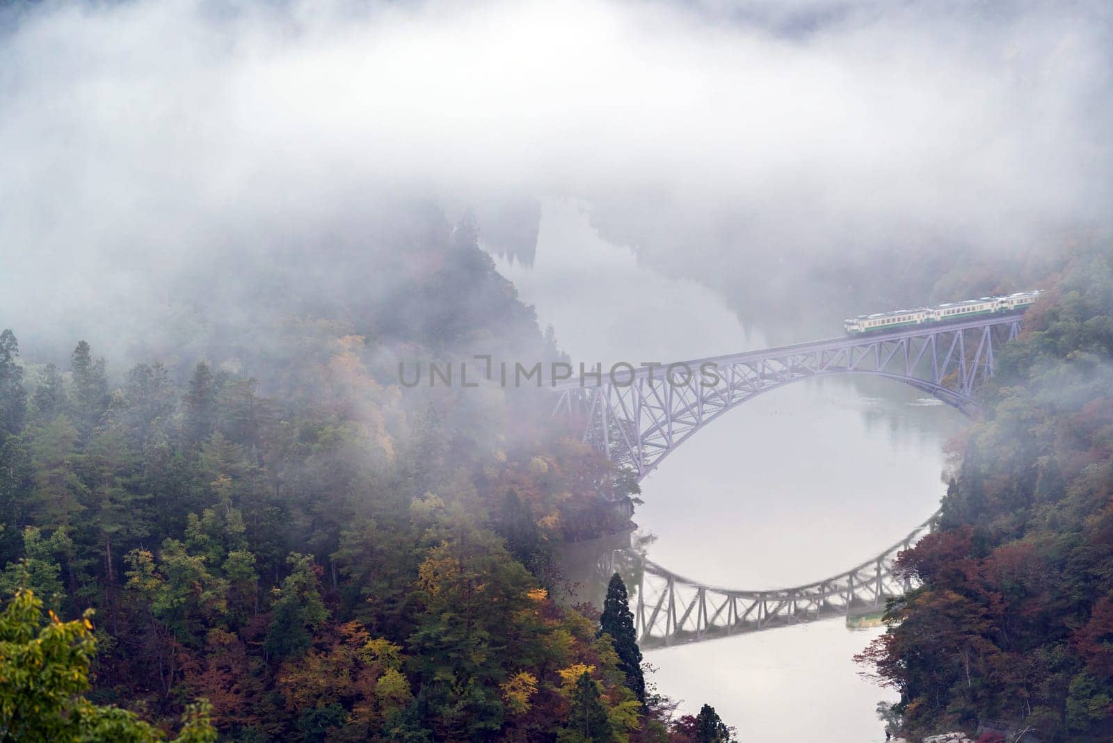 Autumn fall foliage Fukushima First Bridge View Point daiichi kyouryou in Mishima Fukushima Japan