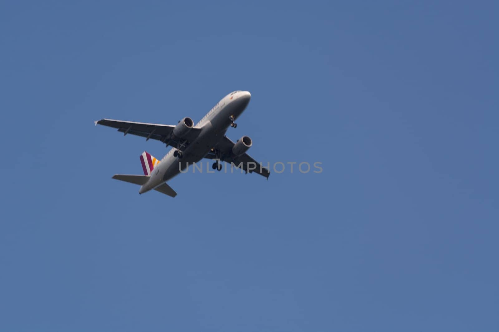 RATINGEN, NRW, GERMANY - AUGUST 28, 2018:.Passenger plane landing on the Dusseldorf airport