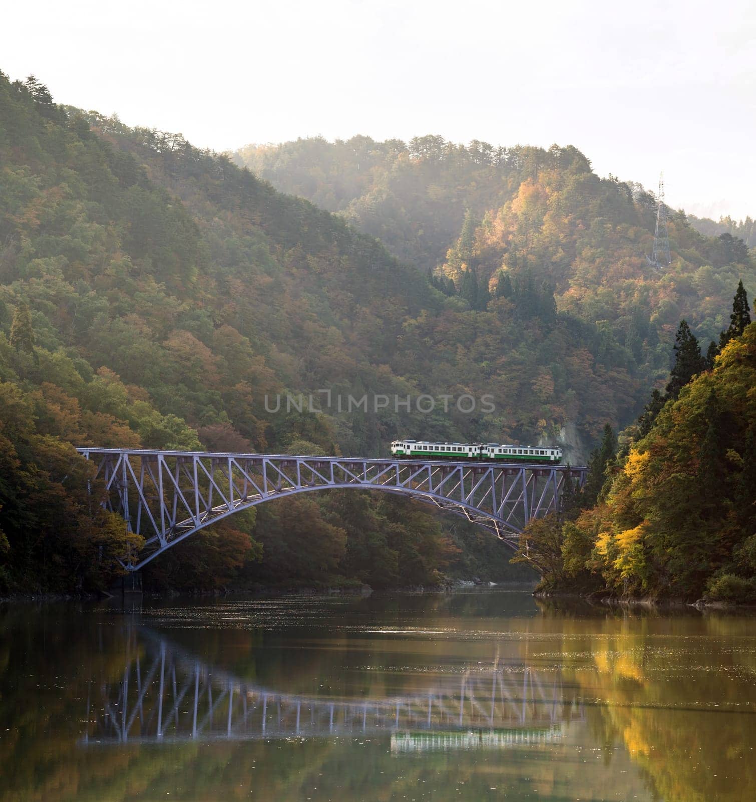 Autumn fall foliage Fukushima First Bridge View Point daiichi kyouryou in Mishima Fukushima Japan