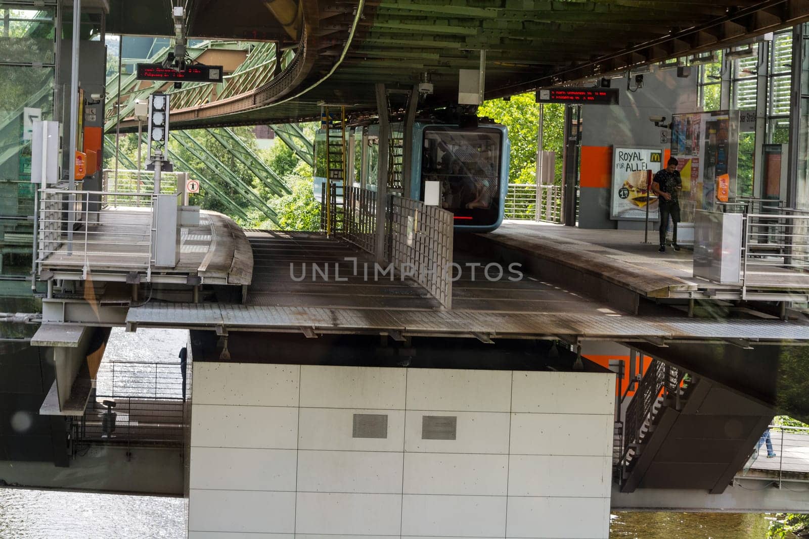 WUPPERTAL  NRW  GERMANY - JULY 31  2017:. Suspension railway in the station Wuppertal Vohwinkel.Die Hochbahn is used for public transport.