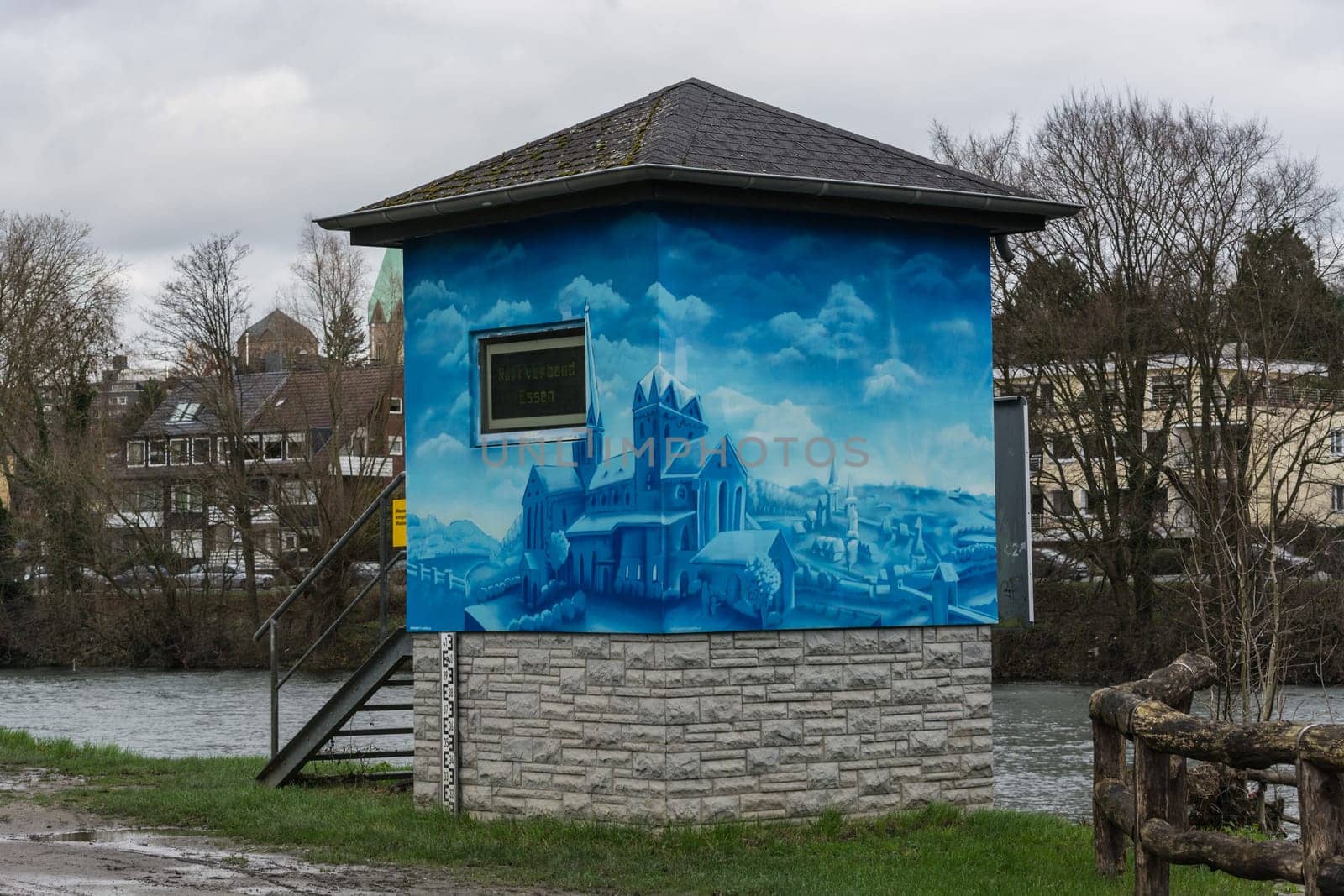 ESSEN, NRW, GERMANY - DECEMBER 21, 2015:.Water level monitoring station in Essen-Werden Germany. One of around 50 level monitoring stations that measure the water level of the Ruhr.