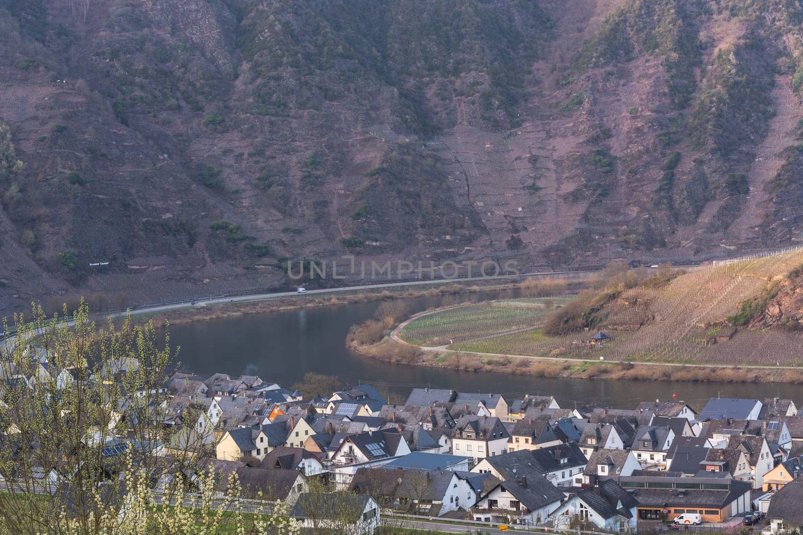 MOSELTAL, GERMANY - MARCH 26, 2016:View of vineyards in beautiful Moselle valley in Germany