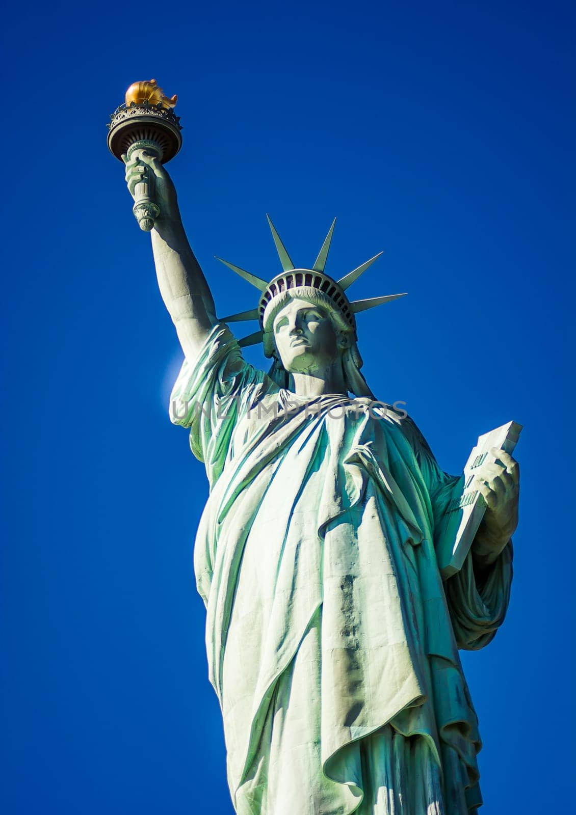 Bottom view of the famous Statue of Liberty, icon of freedom and of the United States